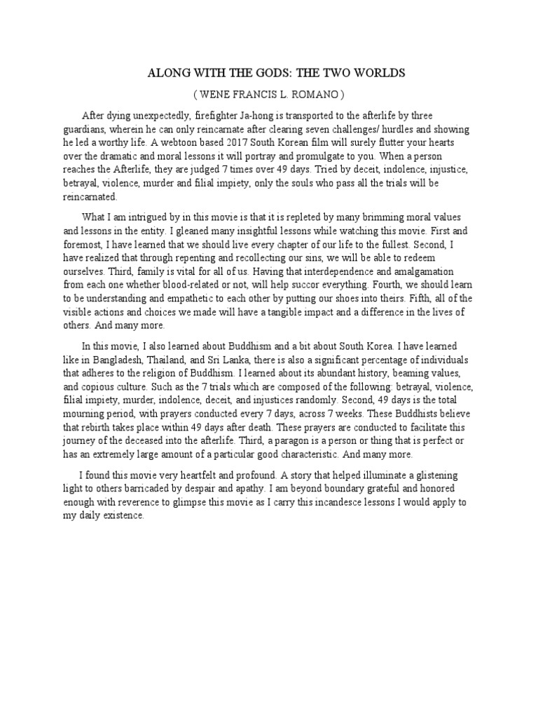 Along With The Gods Reaction Paper | PDF | Afterlife | Reincarnation