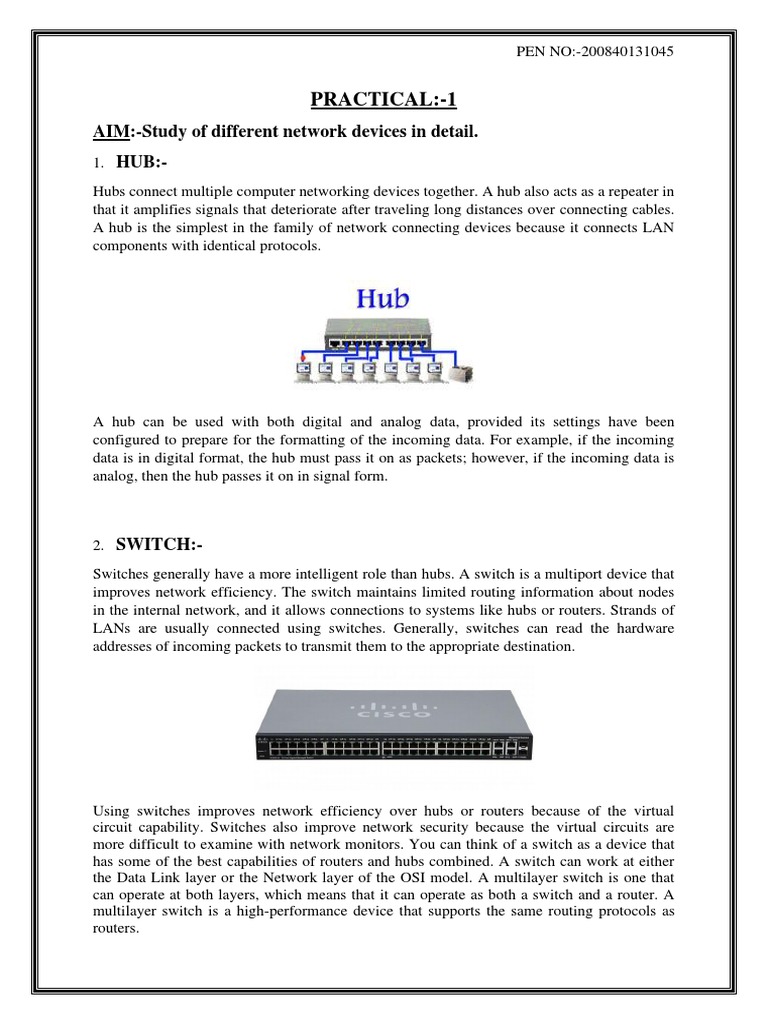 Practical 1 aim study of different network devices in detail hub