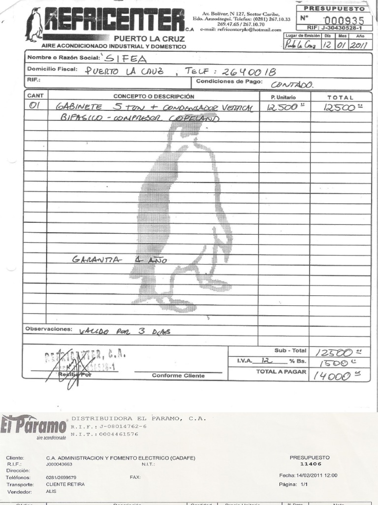 Facturas Aires Acondicionados de CORPOELEC