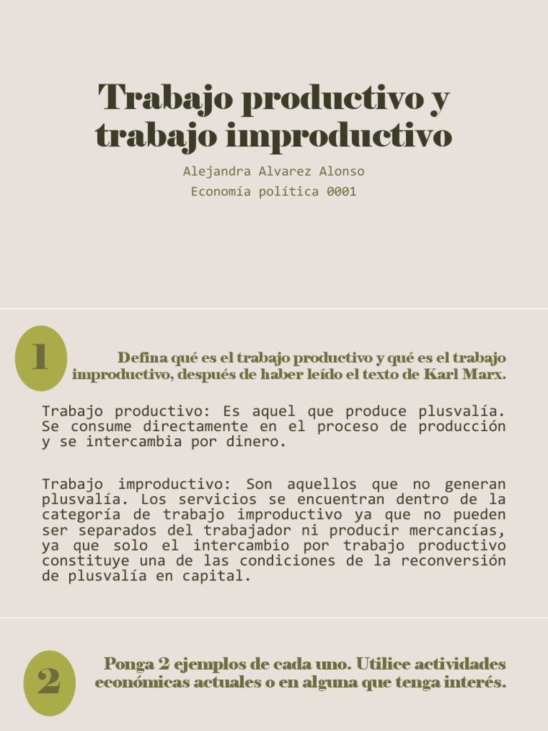 Trabajo Productivo y Trabajo Improductivo PDF Capital (economía
