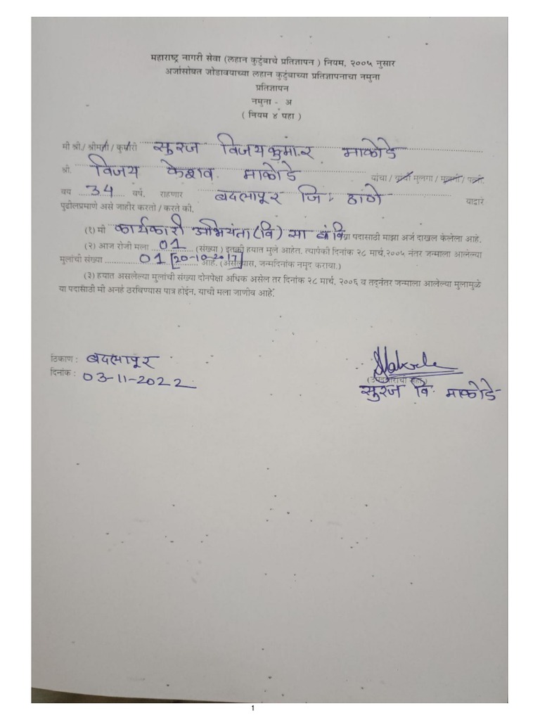 Declaration of small family pdf
