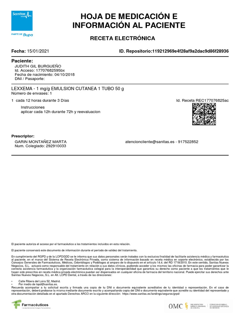 Información sobre medicación prescrita a paciente | PDF | Farmacia ...