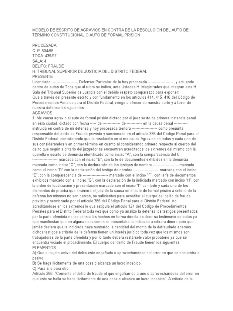 Modelo de escrito de agravios pdf testigo queja