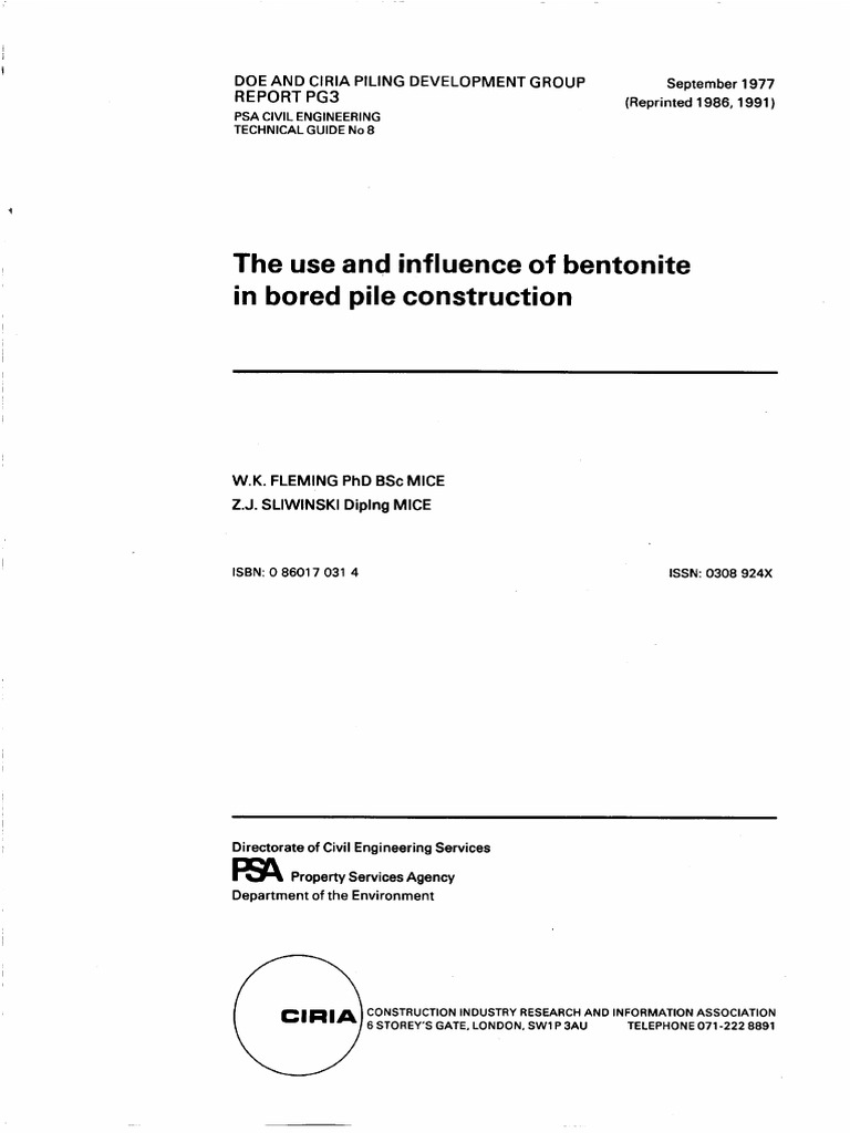 CIRIA PG3 (The Use and Infuence of Bentonite in Bored Pile Construction ...