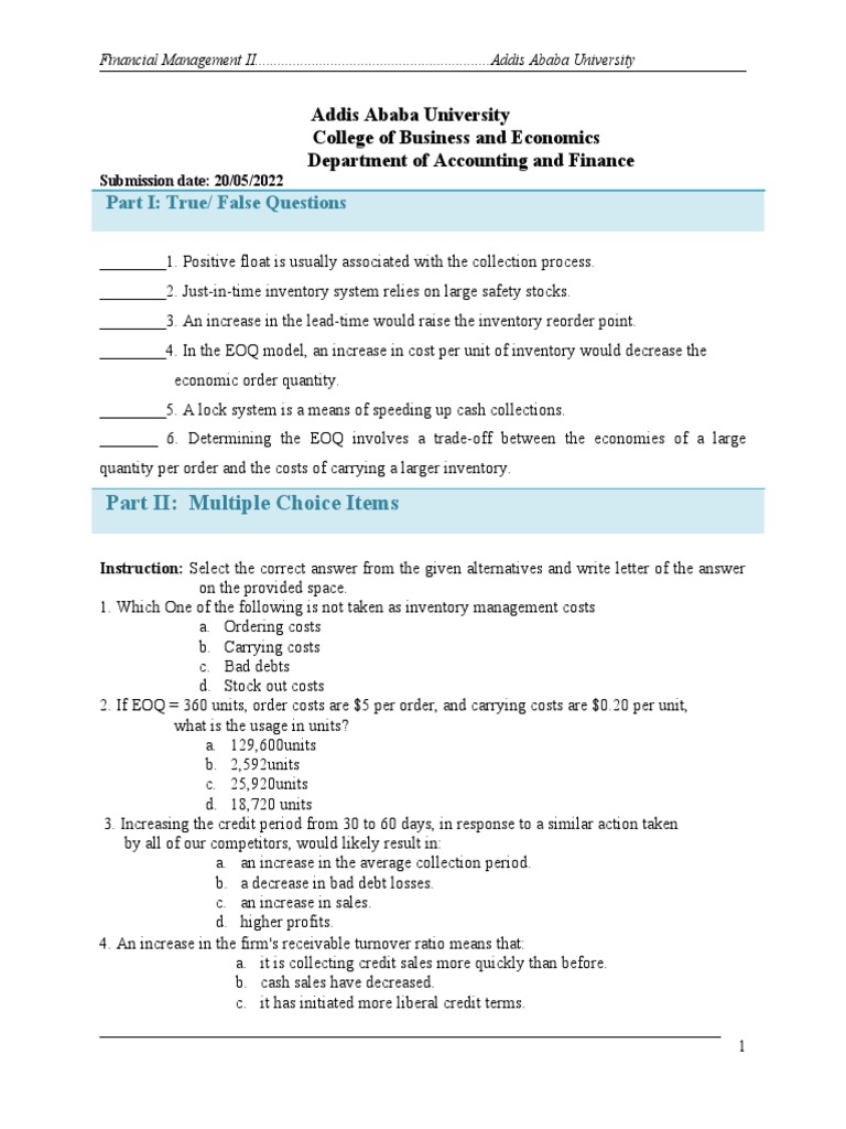 Assignment #3 Current Asset MGT & Financing Current Assets | PDF