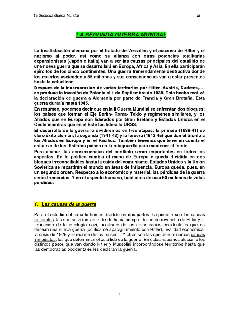 Causas y Consecuencias de la II Guerra Mundial | PDF | Alemania nazi ...