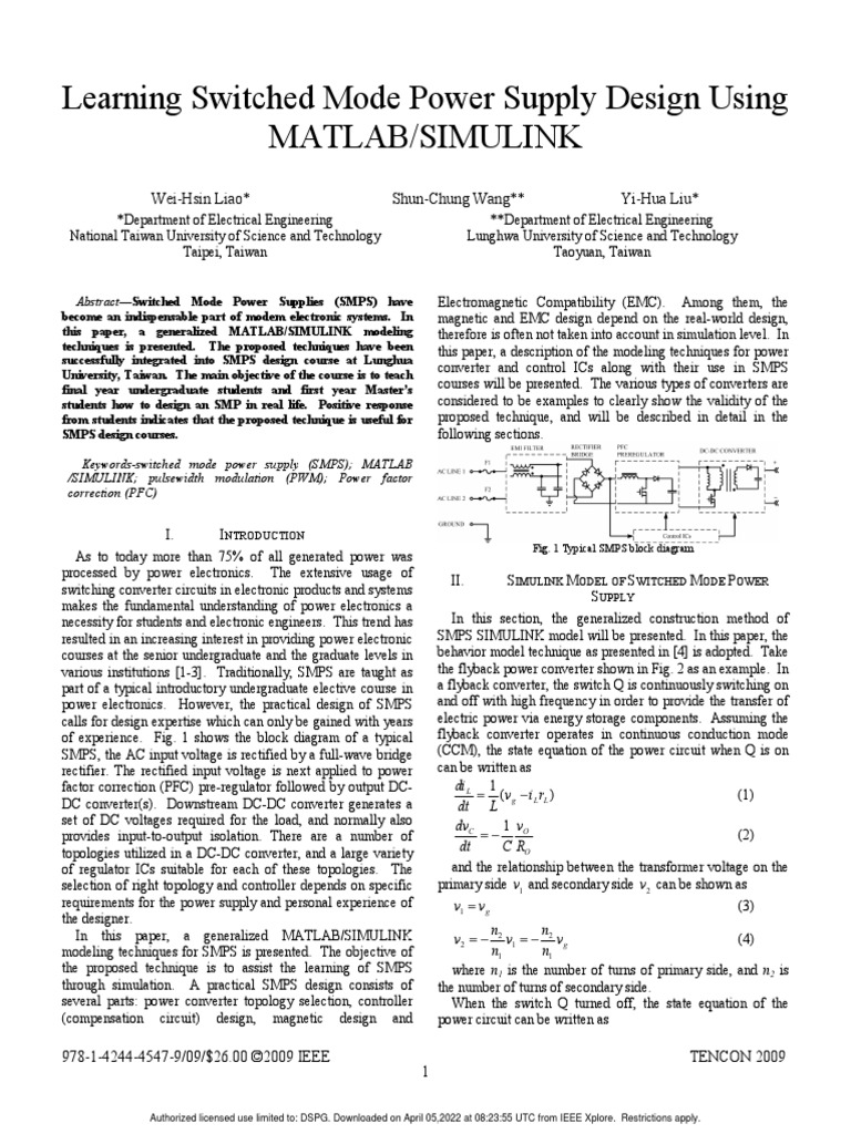 Learning Switched Mode Power Supply Design Using MATLAB SIMULINK | PDF ...