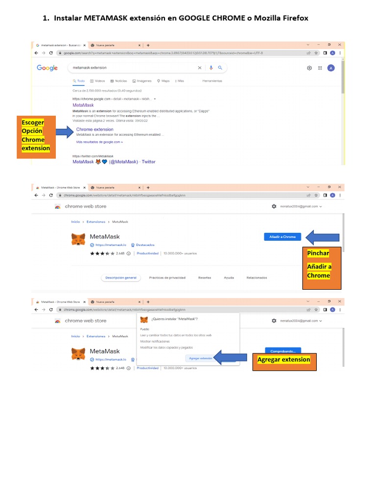 Instalar METAMASK en GOOGLE CHROME o Mozilla Firefox | PDF | Software ...