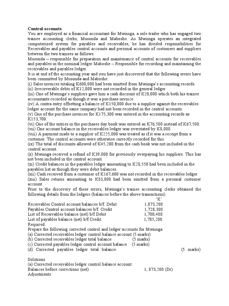 Control Accounts Tutorial Ques Wit Answer PDF Accounts Payable