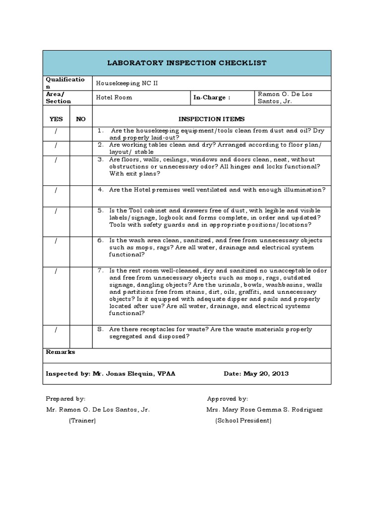 Housekeeping Inspection Checklist PDF
