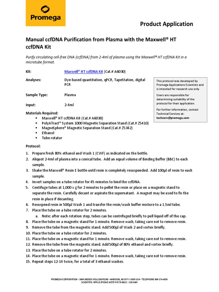 Plasma ccfDNA Maxwell HT Manual-PA779 2 | PDF | Polymerase Chain ...