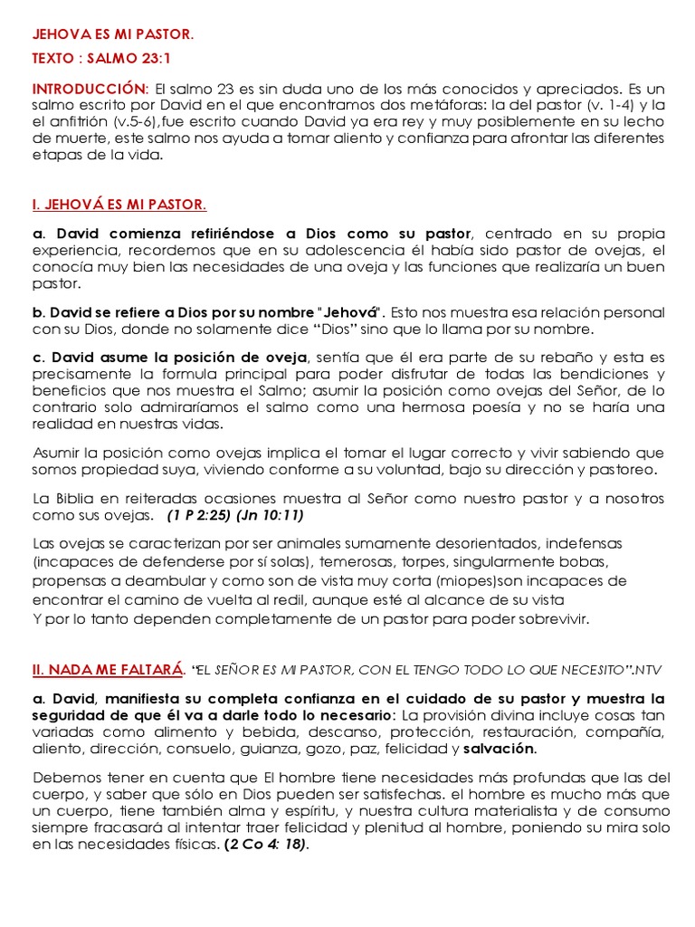Jehová, mi Pastor: Salmo 23 explicado | PDF | Salmos | David