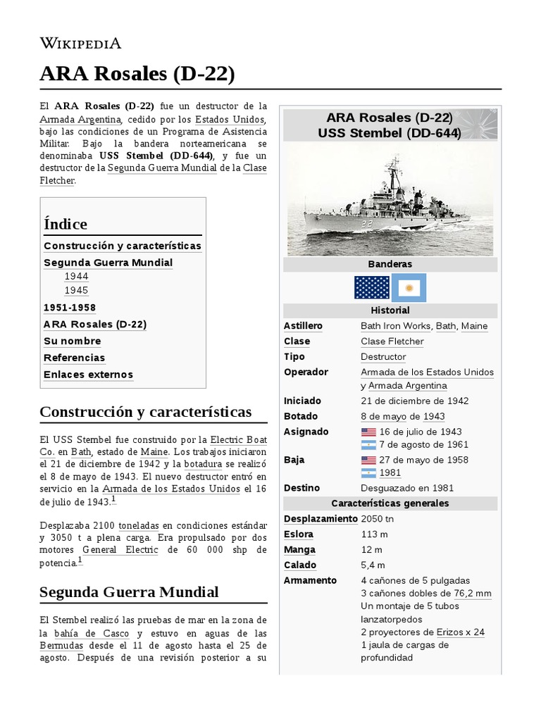 ARA Rosales (D22) PDF Buques de guerra Marinas