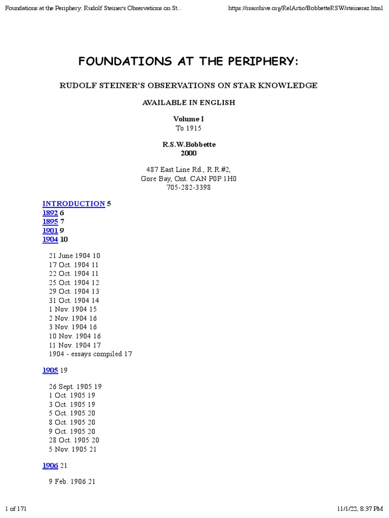 Rudolf Steiner S Insights Into Star Knowledge A Chronological