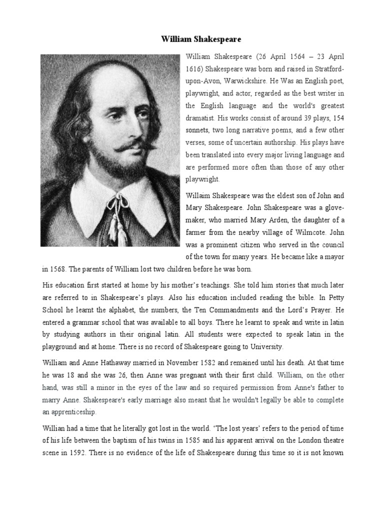 A comprehensive biography of william shakespeare pdf william