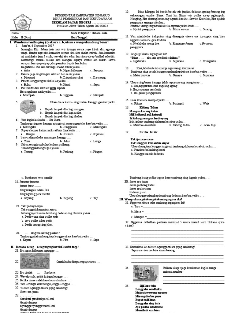 Contoh soal latihan sd kelas 2 bahasa jawa