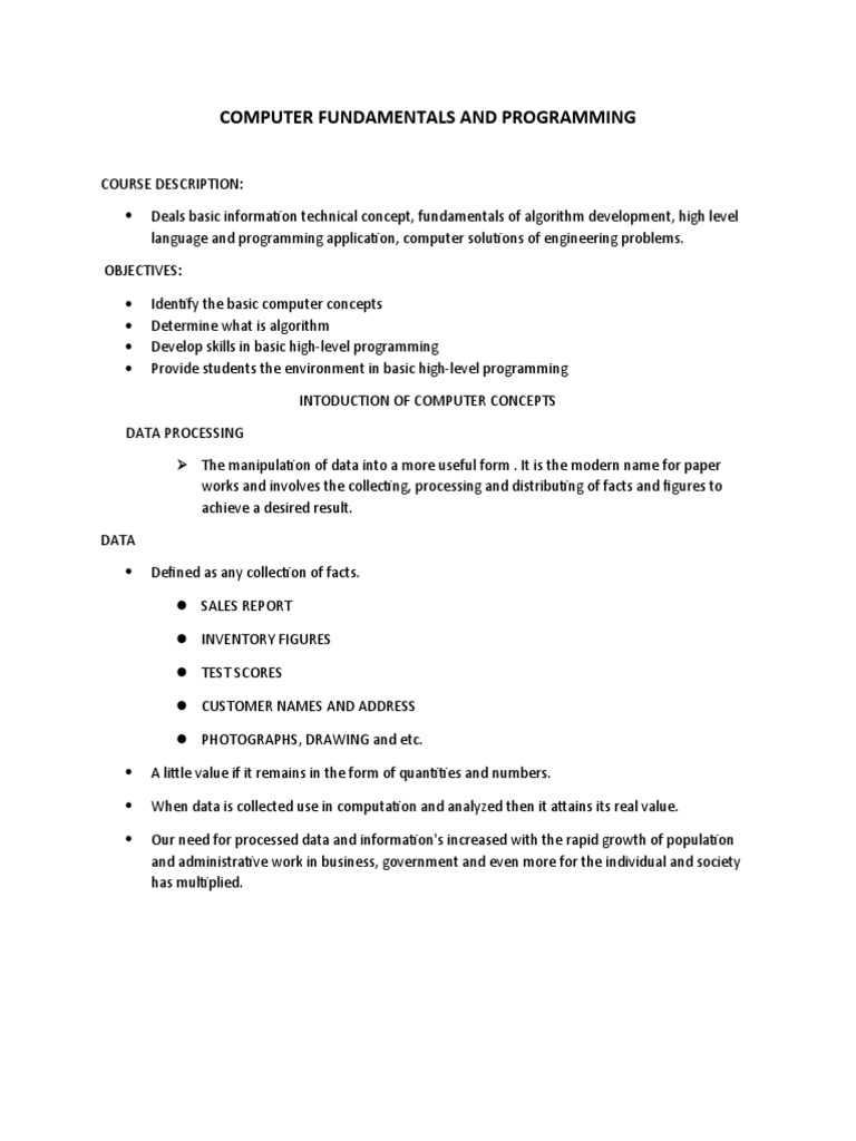 Computer Fundamentals and Programming | PDF | Computer Programming ...