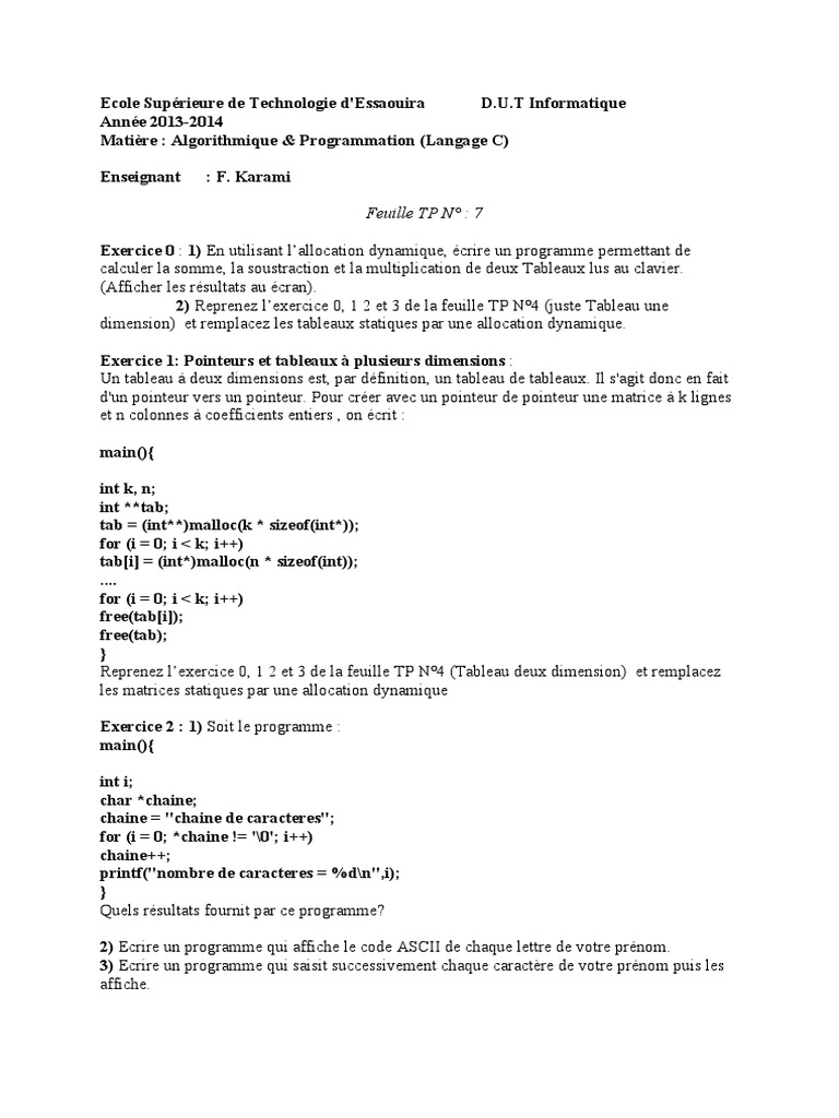 Algorithmique et Programmation en C | PDF | Pointeur (programmation ...