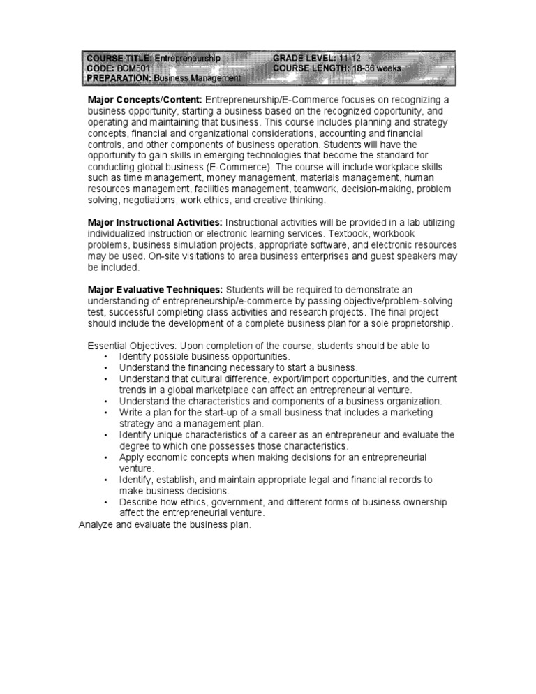 Entrepreneurship and E-Commerce Course | PDF