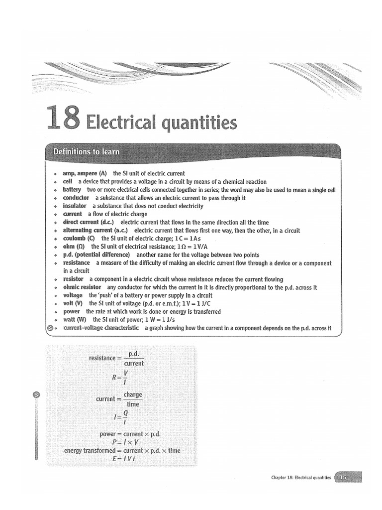 Y11 Electrical Quantities PDF Electric Current Voltage