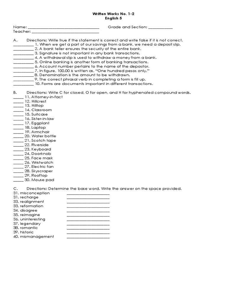 Written works no 1 2 english 5 pdf economies money