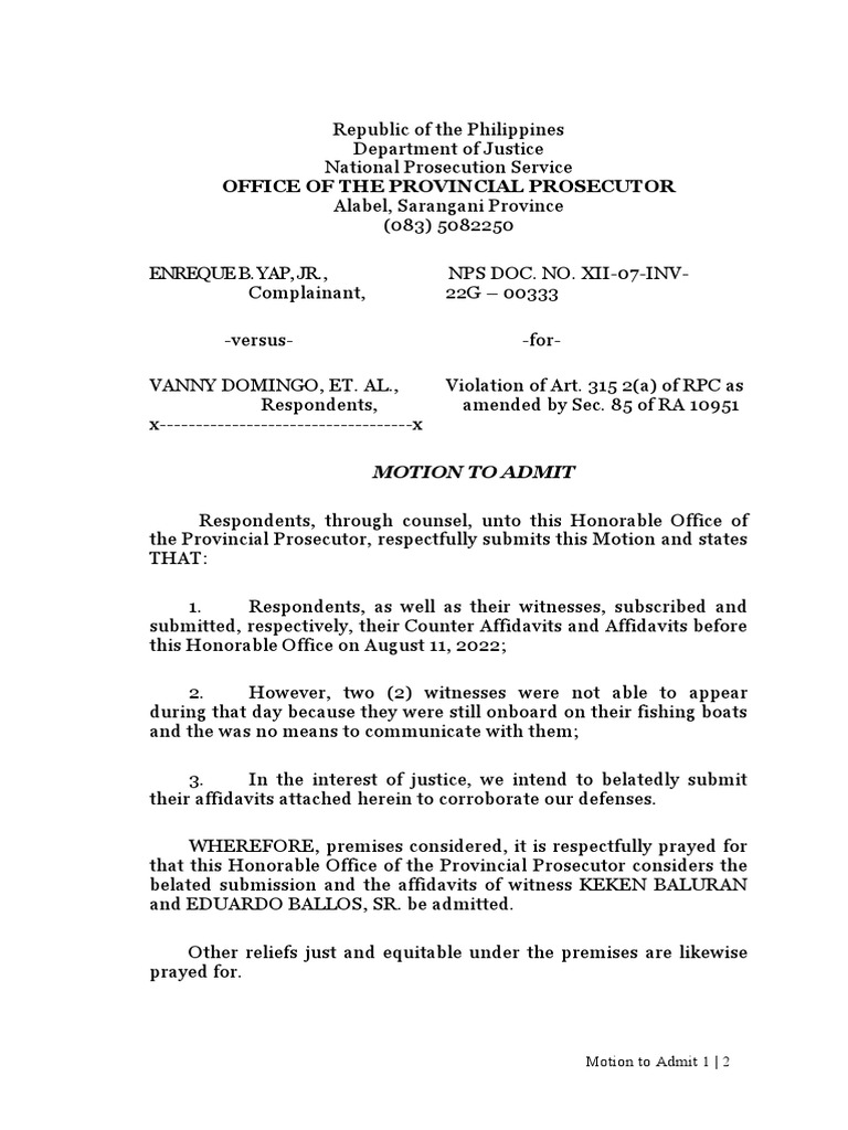 Motion to admit pdf criminal procedure justice