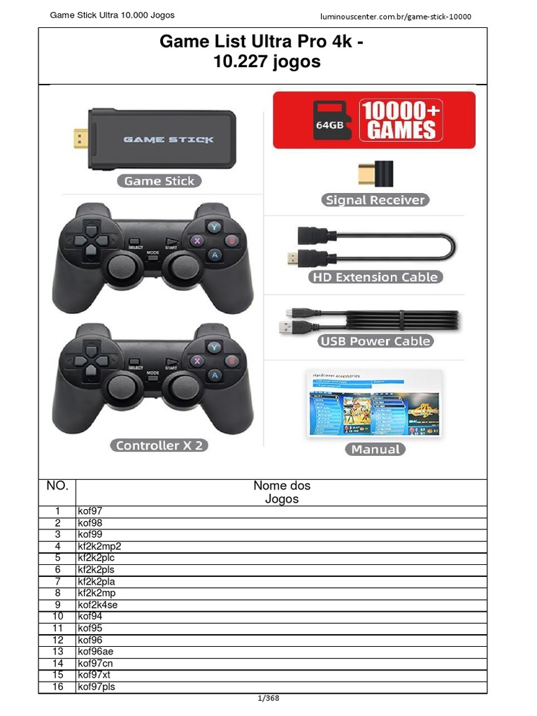 Lista de Jogos Game Stick 10.000 - Loja Produto Top | PDF | Dragon