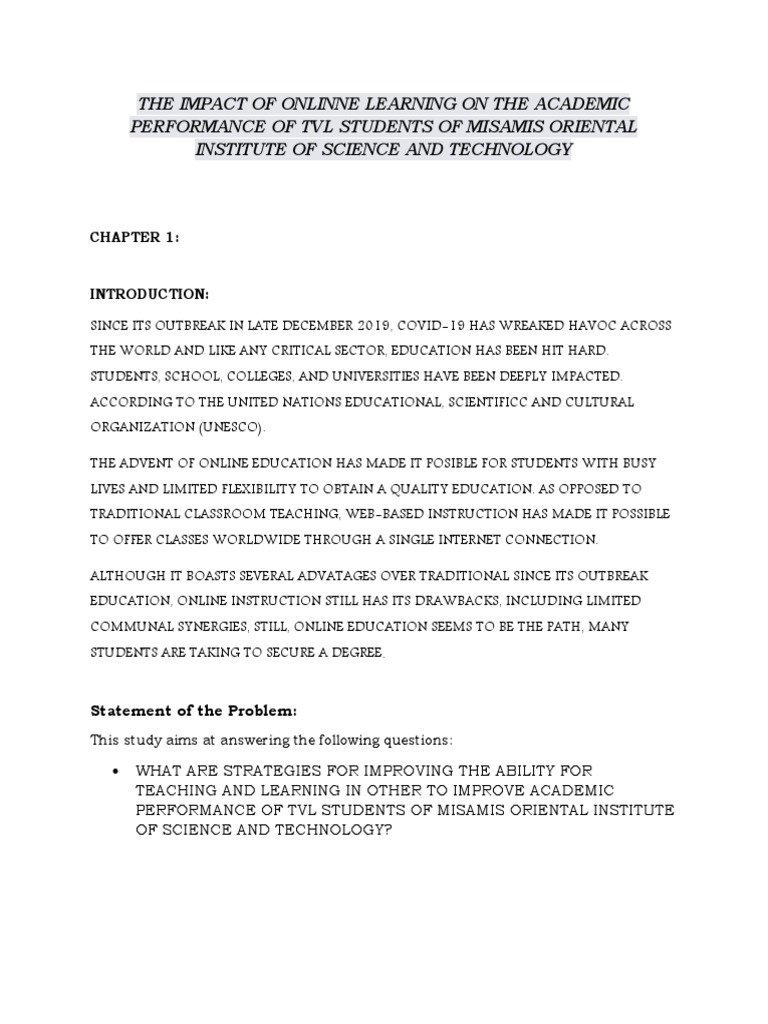 Online Learning Impact on TVL Students | PDF | Educational Technology ...