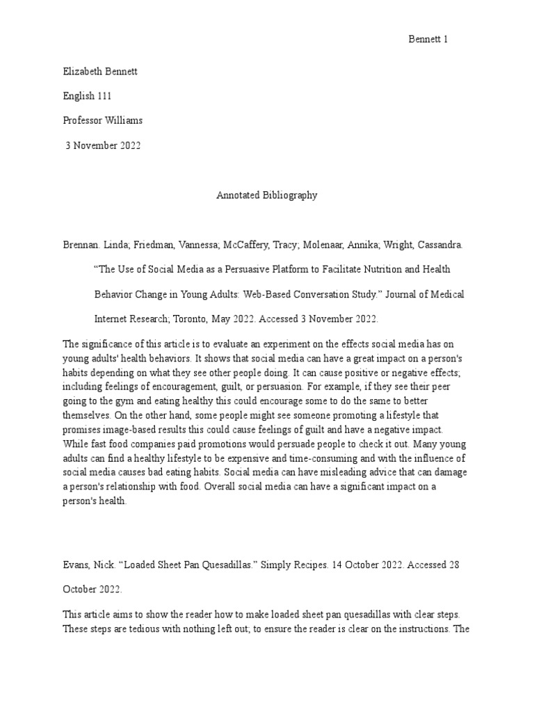 Annotated bibliography elizabeth bennett 1 pdf foods vitamin