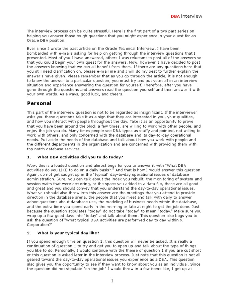 DBA Interview | PDF | Backup | Oracle Database
