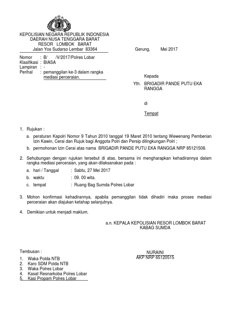 Surat Panggilan Mediasi | PDF