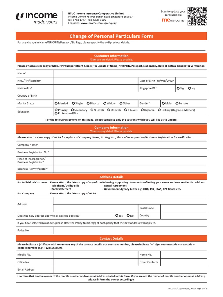 Change of Personal Particulars Form PDF Insurance We Chat