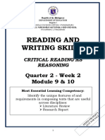 Reading and Writing Skills: Quarter 2 - Week 2 Module 9 & 10