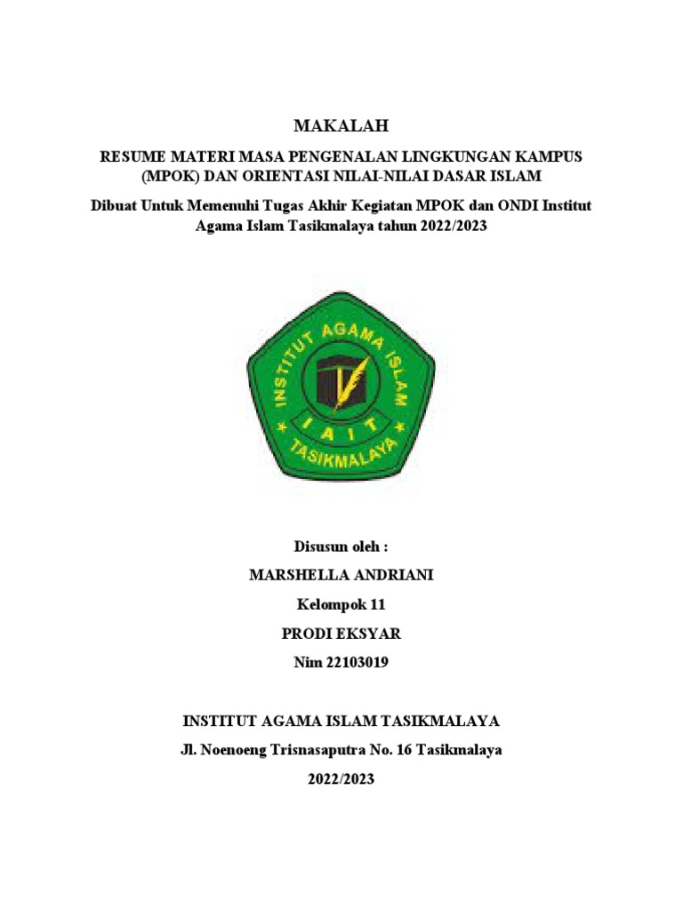 Resume MPOK dan ONDI IAI Tasikmalaya | PDF