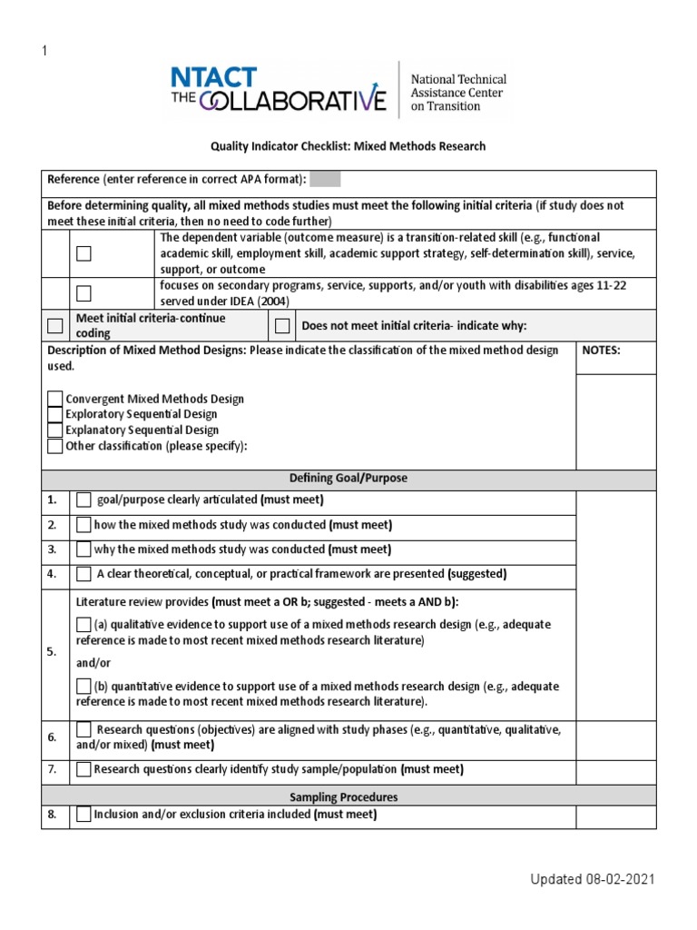 Quality Indicator Checklist MM 08 02 2021 PDF Quantitative