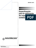AWS B5.1-2013 (Spanish) ESPECIFICACIÓN PARA LA CALIFICACIÓN DE INSPECTORES DE SOLDADURA