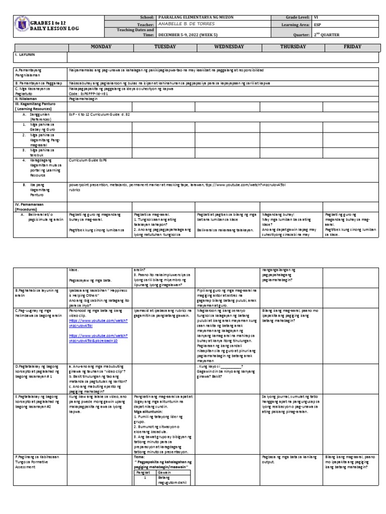 DLL - Esp 6 - Q2 - W5 | PDF