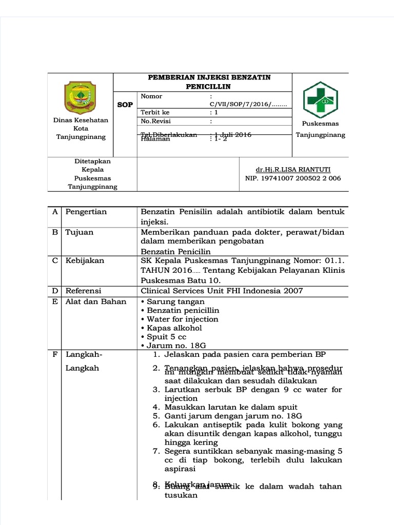 Prosedur Injeksi Benzatin Penicillin | PDF