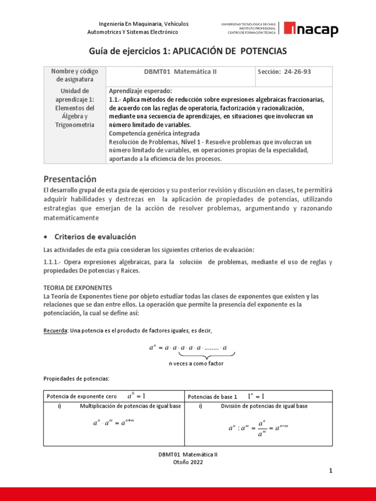 Guia De Propiedades De Potencias 4 Pdf Exponenciación Números