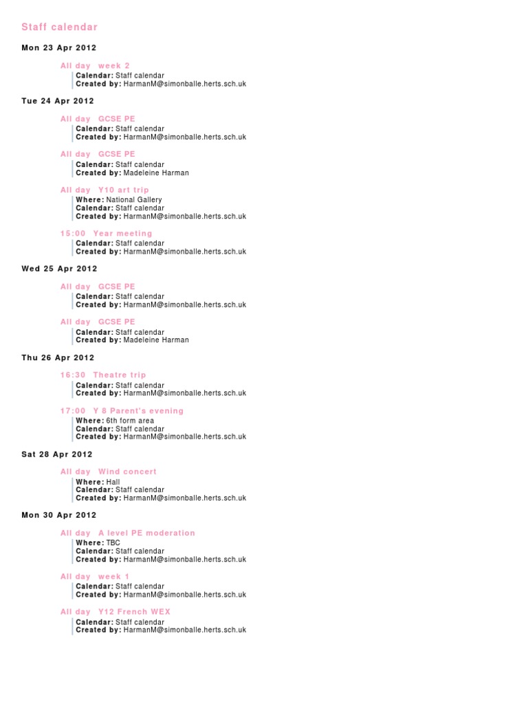 School Staff Calendar | PDF | Observances