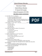 IV Semester MA Economics Advanced Econometrics Multiple Choice Questions