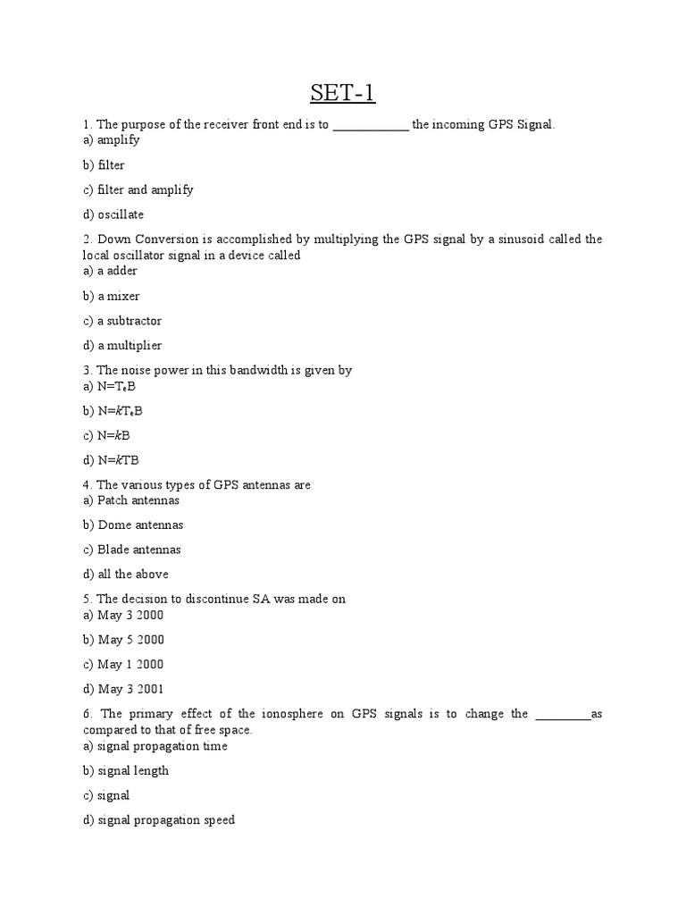 Gps Mcq's Set1 PDF Global Positioning System Engineering