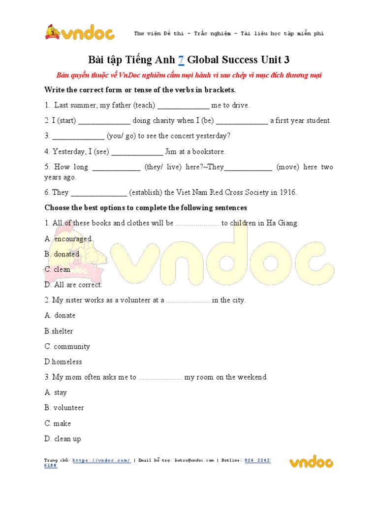 Bài Tập Tiếng Anh 7 Unit 3 Global Success | PDF | Language Arts ...