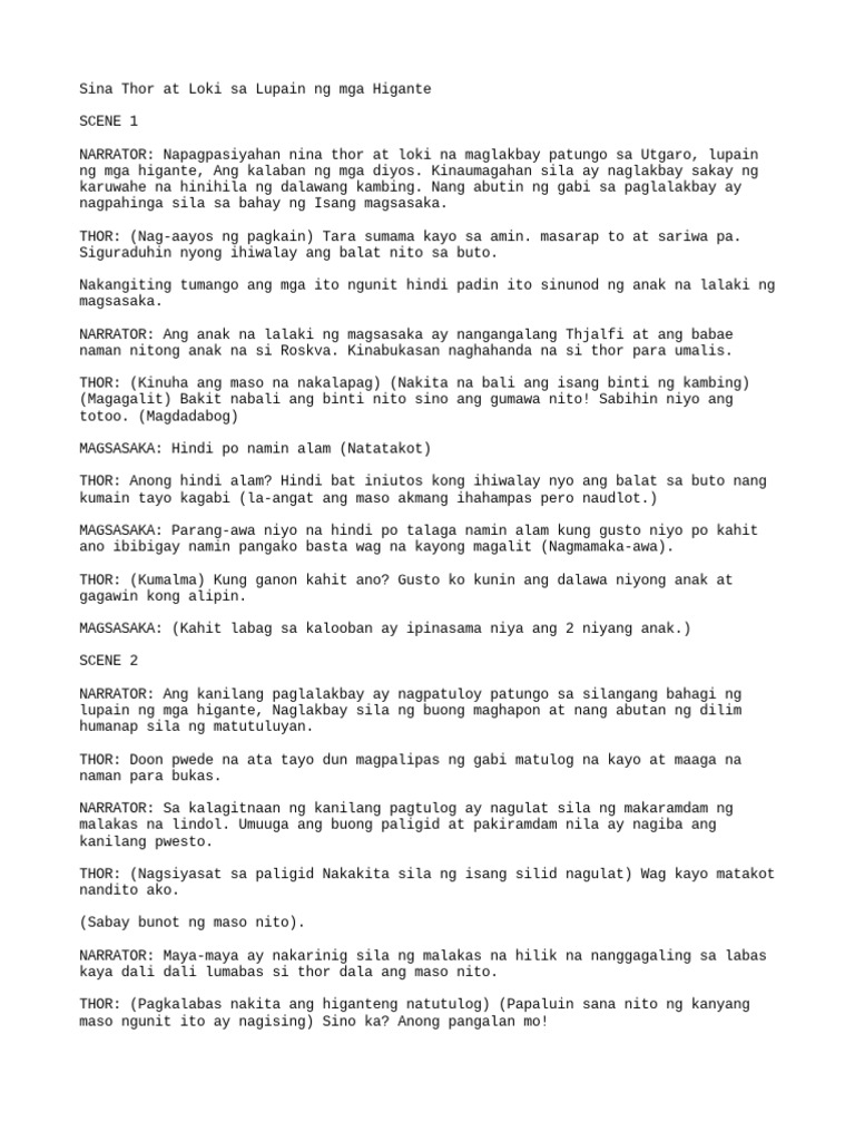 Sina Thor at Loki, Filipino, Script | PDF