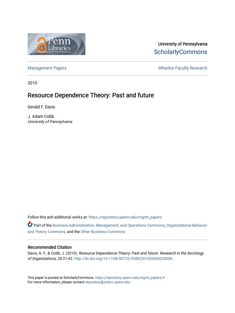 Resource Dependence Theory Overview | PDF