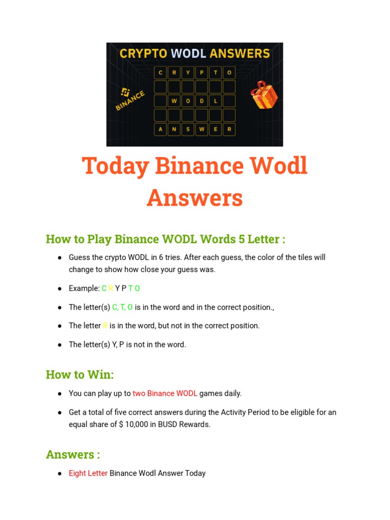 Binance Wodl Answers Today - Updating ... | PDF | Cryptocurrency |  Distributed Computing