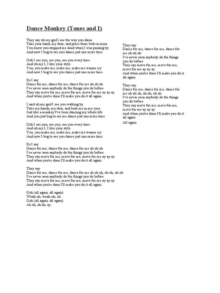 Lirik lagu dance monkey pdf