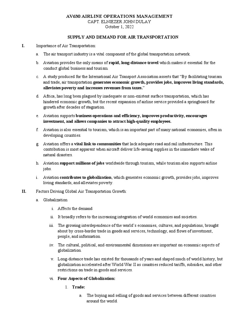 SUPPLY AND DEMAND FOR AIR TRANSPORTATION - Dotx | PDF | Airlines ...