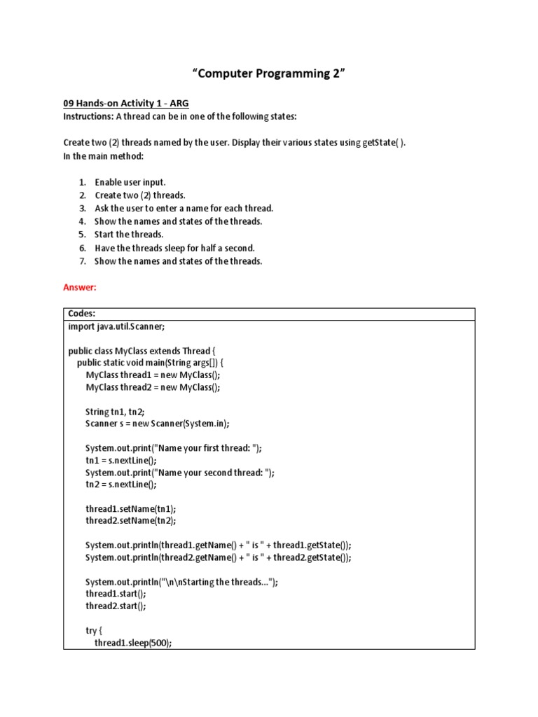 Computer Programming 2 - 09 Hands On Activity 1 - ARG | PDF