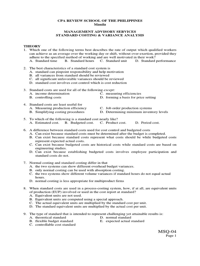 Finals Take Home Quiz 3 - Variance Analysis | PDF | Variance | Cost